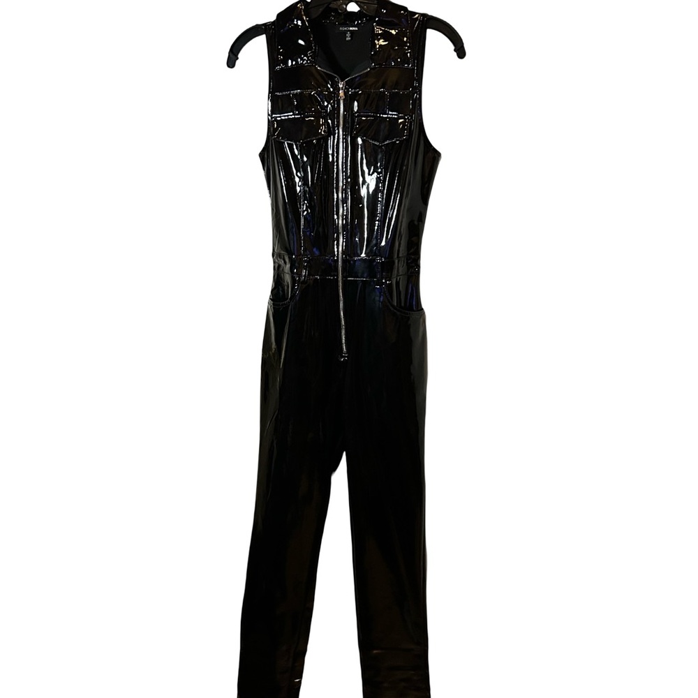 BRAND NEW!!! Fashion Nova Shiny Black Patent Sleeveless Jumpsuit